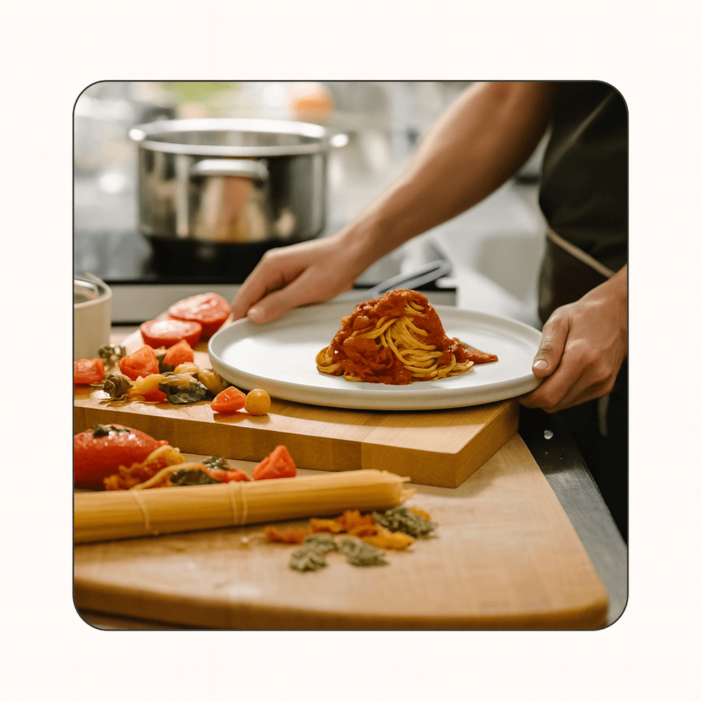 Chef plating handmade pasta