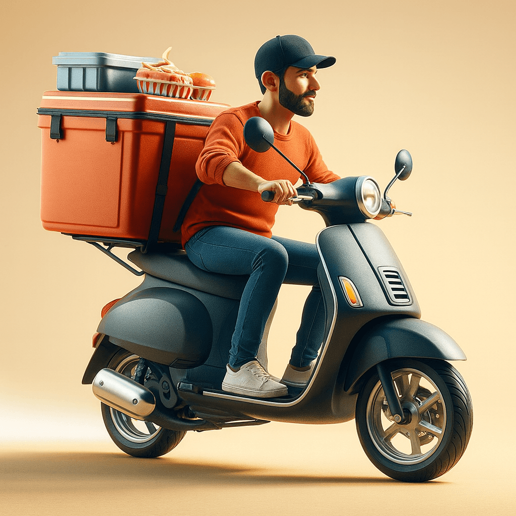 Delivery rider on scooter carrying food
