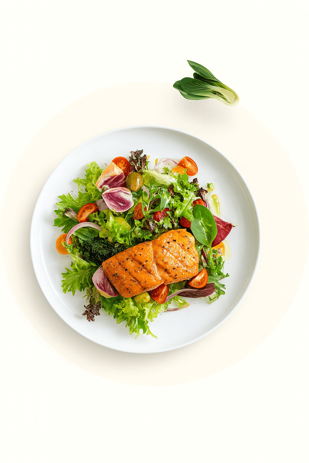 Delicious salmon salad on plate